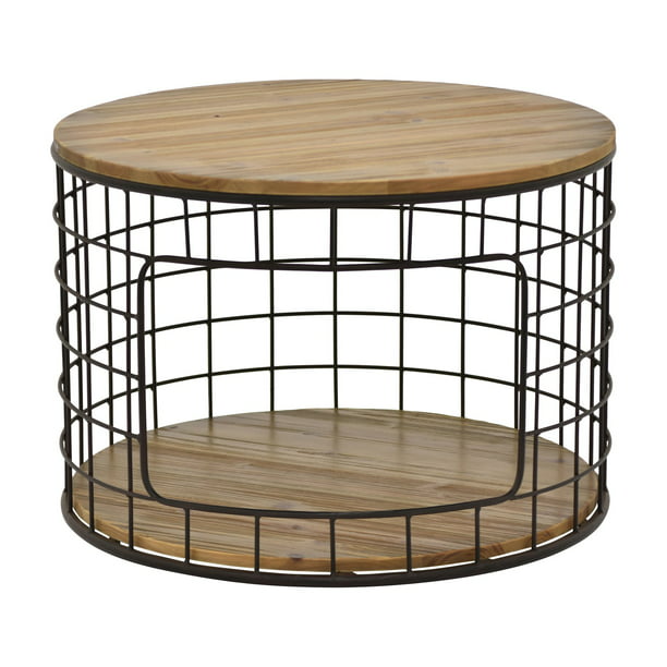 Three Hands Round Metal Wire And Wood, Metal And Wood Coffee Table Round