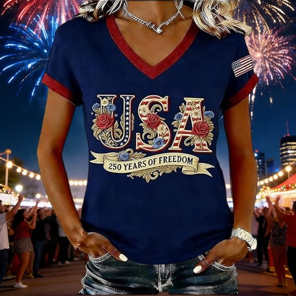 Women's Summer Tops Patriotic Graphic Short Sleeve Fourth Of July Tee Casual Trendy 2026 Basics T Shirt