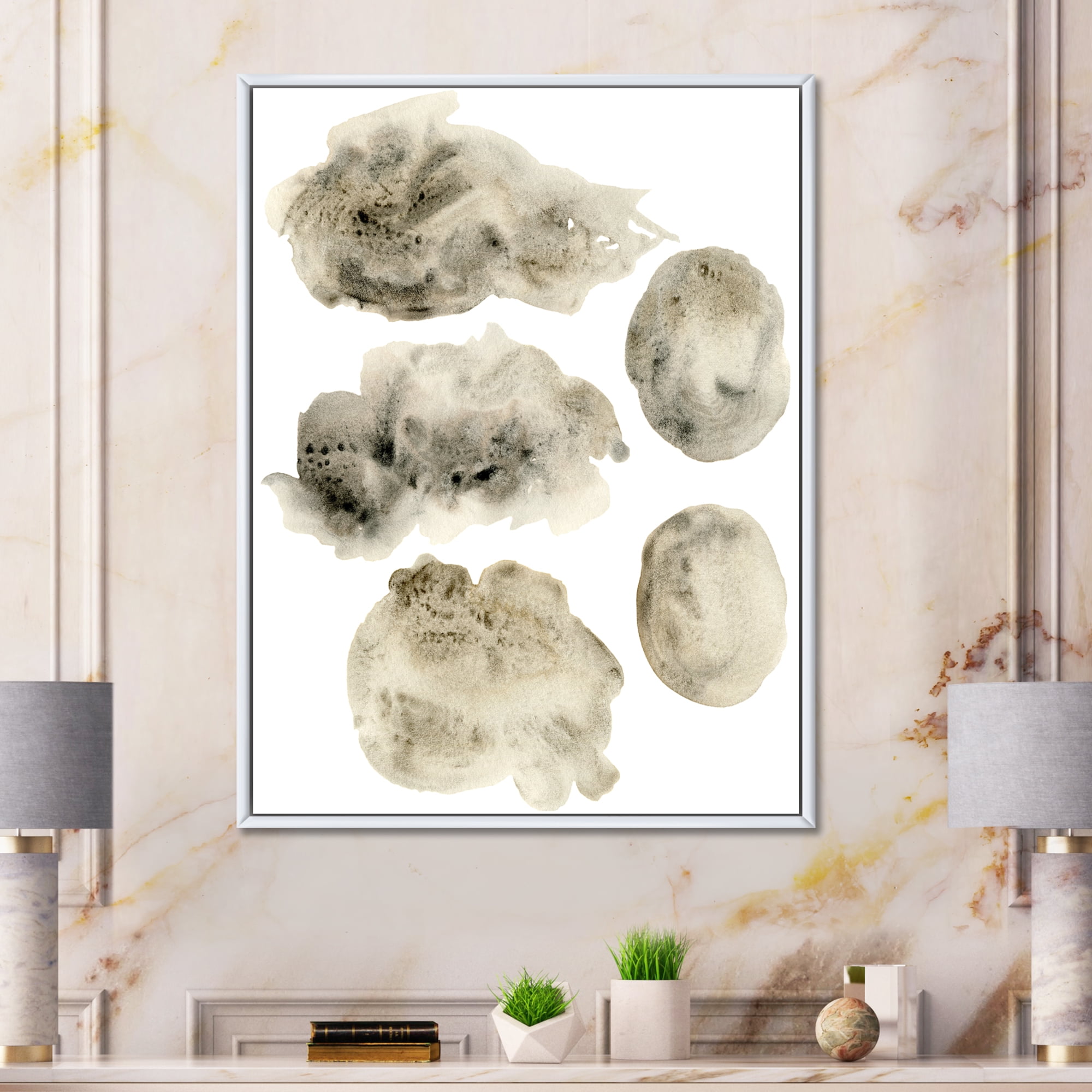 Golden Beige and Grey Clouds II 30 in x 40 in Framed Painting Canvas Art Print, by Designart