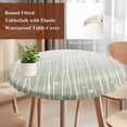 thumbnail image 4 of Sage Green Round Tablecloth, Fitted Table Cover with Elastic for 36"-44" Round Tables, Floral Stripe Gradient Simple Branch Texture Table Cloth Outdoor Indoor Dinning Party Waterproof Tablecloths, 4 of 7