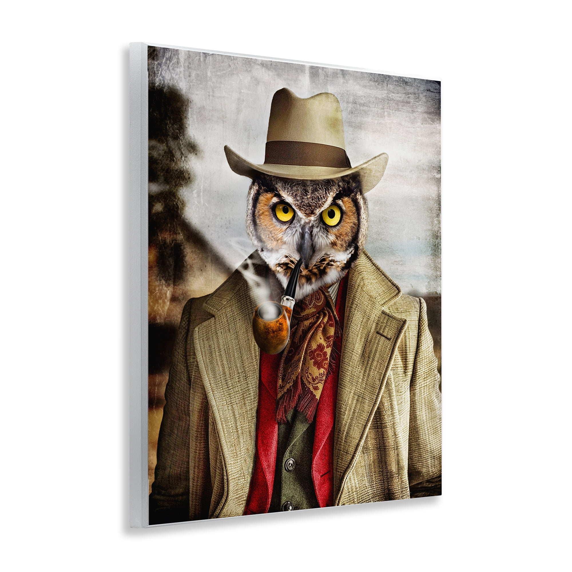 Stupell Industries Owl with Classic Pipe Animals & Insects Painting Unframed Art Print Wall Art, 11 x 14