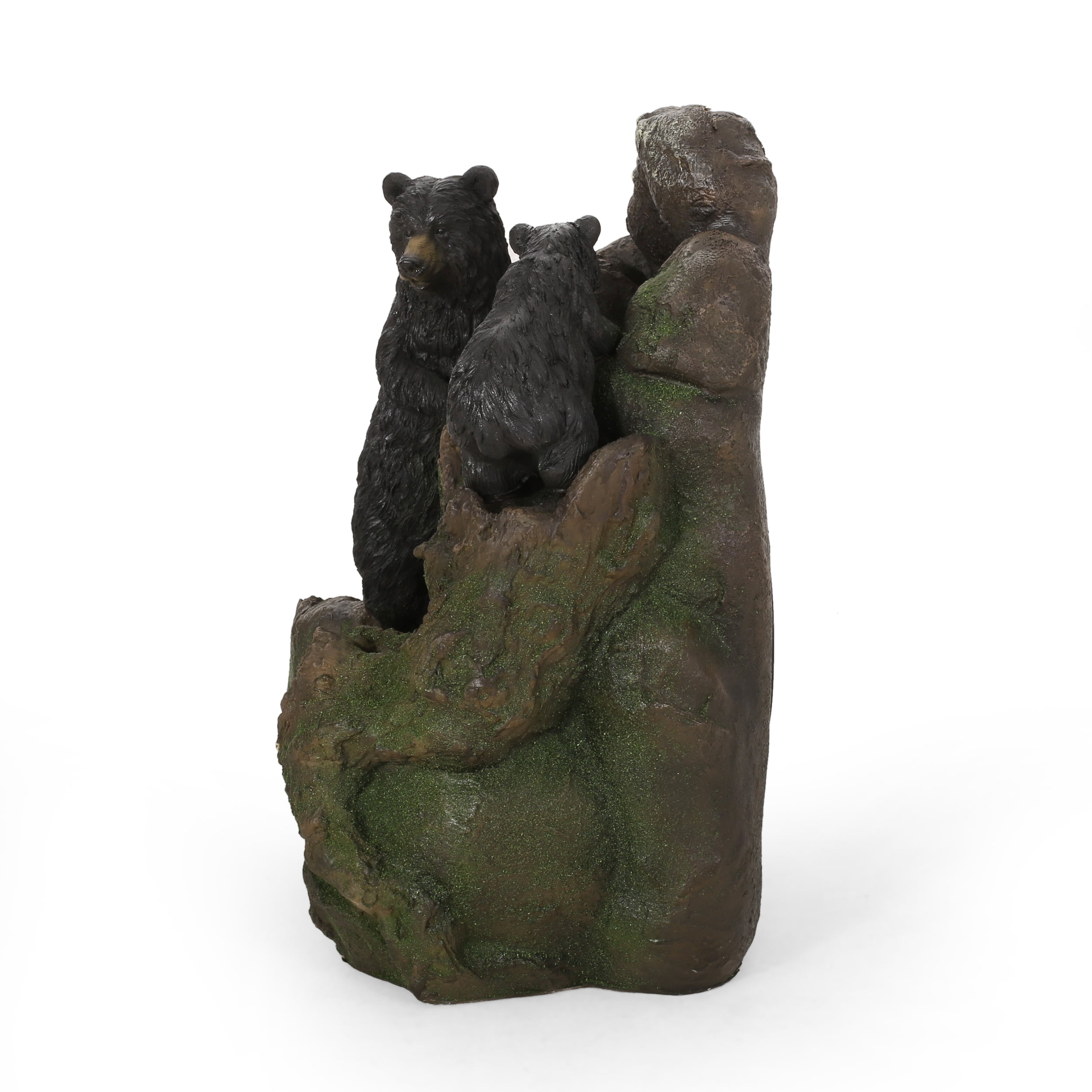 GDF Studio Hensel Outdoor 2 Tier Bear Fountain, Moss and Black