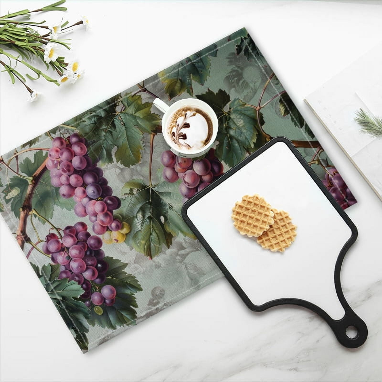 BaHomeck placemats Set of 4 Detailed Botanical Of Grapes With Leaves And Branches Cotton Linen rectangle Placemats for Kitchen Dining Table Indoor,Outdoor,18*12inch