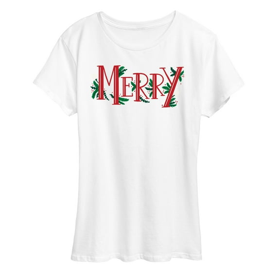 Instant Message - Merry With Garland Christmas - Women's Short Sleeve Graphic T-Shirt
