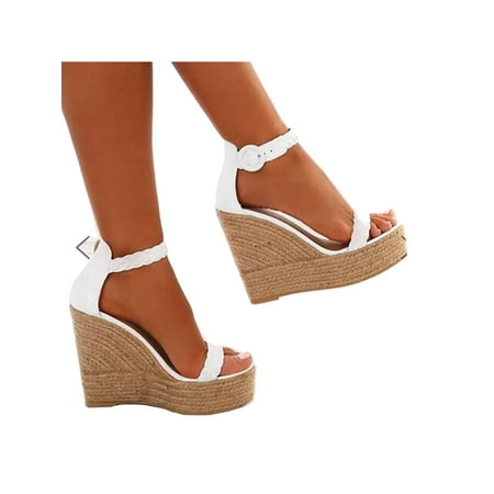 

Colisha Womens Pumps Shoes Platform Espadrilles Sandal Beach Wedge Sandals Summer Lightweight Ankle Strap White 8.5