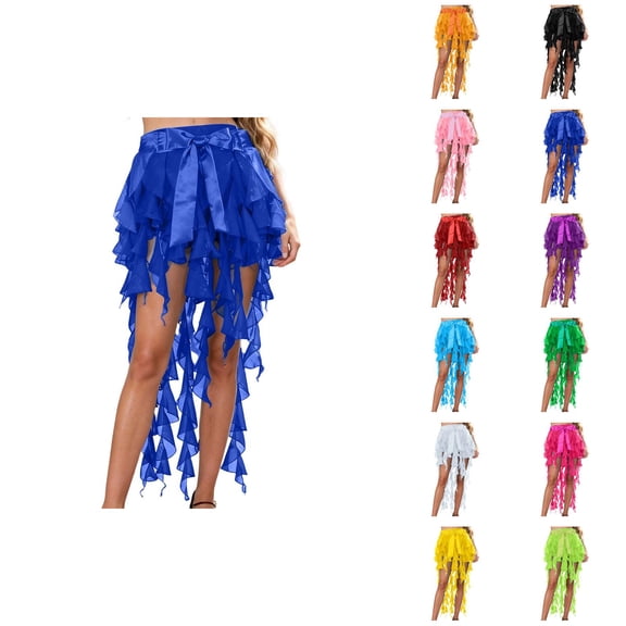 Nine Scarf Belly Dance Belt, Flowy Chiffon Wrap Sash with Tassels, Women's Hip Scarf for Performance, Latin Dance Waist Chain, Wave Skirt