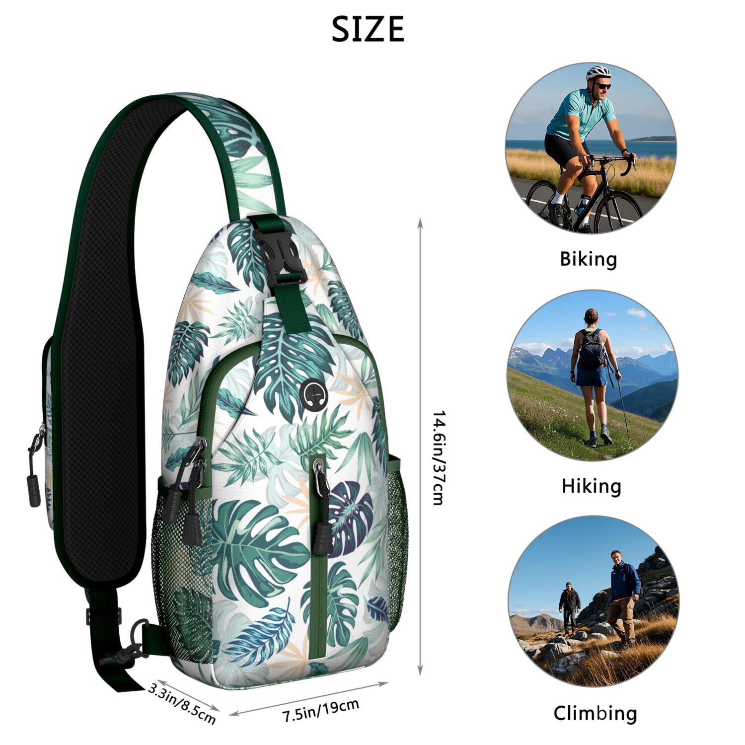 Earthy Floral Hippie Sling Backpack for Women Men – Secure zipper pockets, Stretch mesh side pocket, Large front zip pocket – Vintage Artistic Rustic Design for Travel, Hiking, Outdoor
