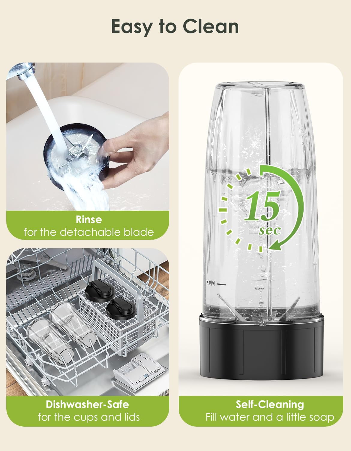 Personal Smoothie Blender, Blenders and Grinder Combo for Kitchen with 2 * 22 Oz To-Go Cup and Lid for Protein Shake, Baby Food, Frozen Drink