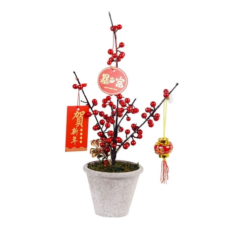 

Artificial Potted Flower Bonsai Floral Arrangements Planters Traditional Lantern Bouquet Chinese New Year Ornaments for Indoor Wedding Party Gray Pot
