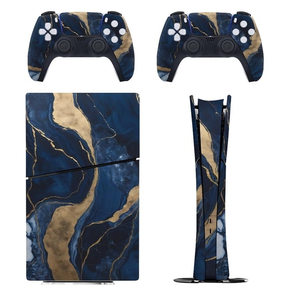 Dark Blue And Gold Tones Console Skin Bundle for PS5 Pro Slim Disc & Digital / PS4 – Full Wrap   Dual Controller Flair