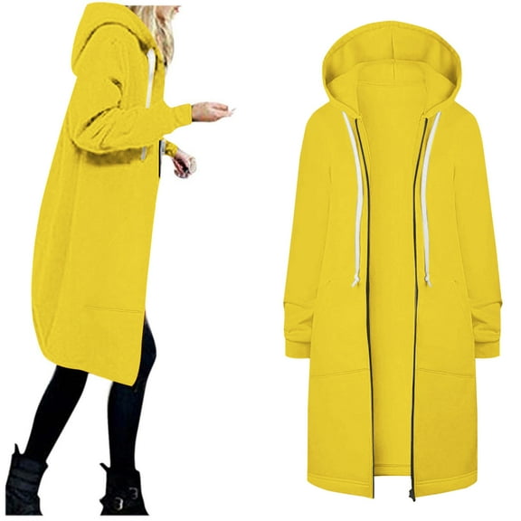Usmixi 2023 Winter Womens Sweatshirt Coat Casual Hooded Overcoat for Women Open Front Zipper Long Sleeve Sweatshirt Coat Fall Lightweight Solid Drawstring Hoodies Outwear with Pocket Up to 65% off