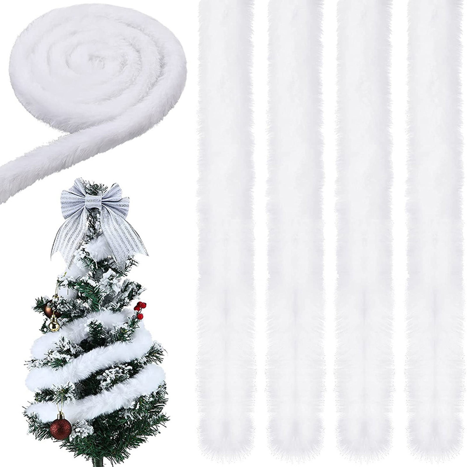 White Faux Fur Trim Ribbon Christmas Trimming Furry Ribbon Artificial  Stripe Fur Fabric Garland Trim for Christmas Tree Holiday Garlands Party  Decor