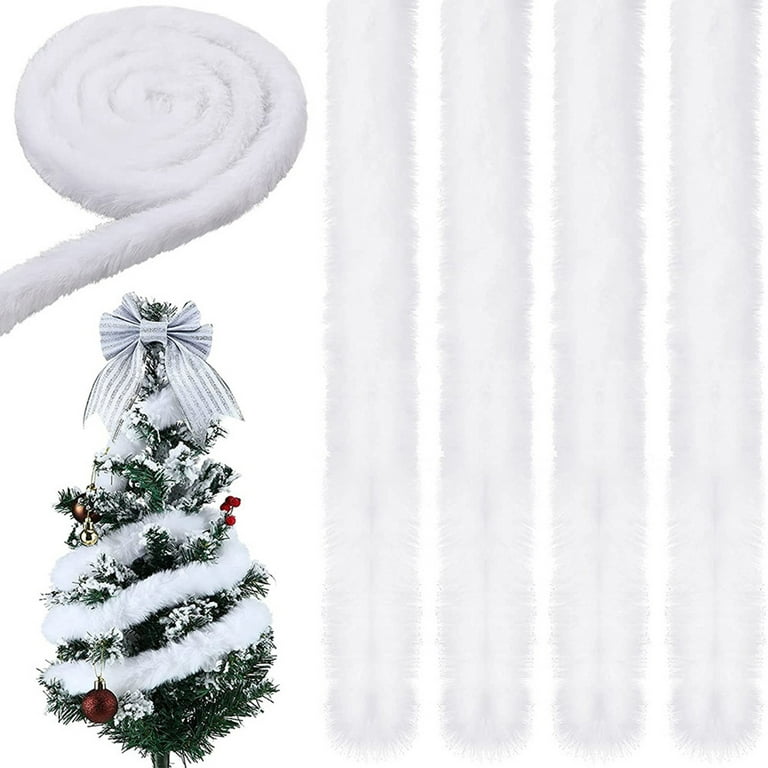 WNG Christmas White Pelt Ribbon Trim Artificial Furry Stripe Roll Accessory  Christmas Tree Fluffy Garland Christmas White Ribbon Decoration For