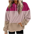 thumbnail image 2 of Women Color Block Hoodies Pullover Casual Thin Sweatshirts with Pockets Loose Fit Long Sleeve Drawstring Design Hoody Sweatshirt Hot Pink XXL, 2 of 5