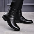 thumbnail image 2 of Mens Motorcycle Boots Black Leather High-top Dress Ankle Boot, Winter Fashion Toe Business Casual Short Boots, 2 of 8