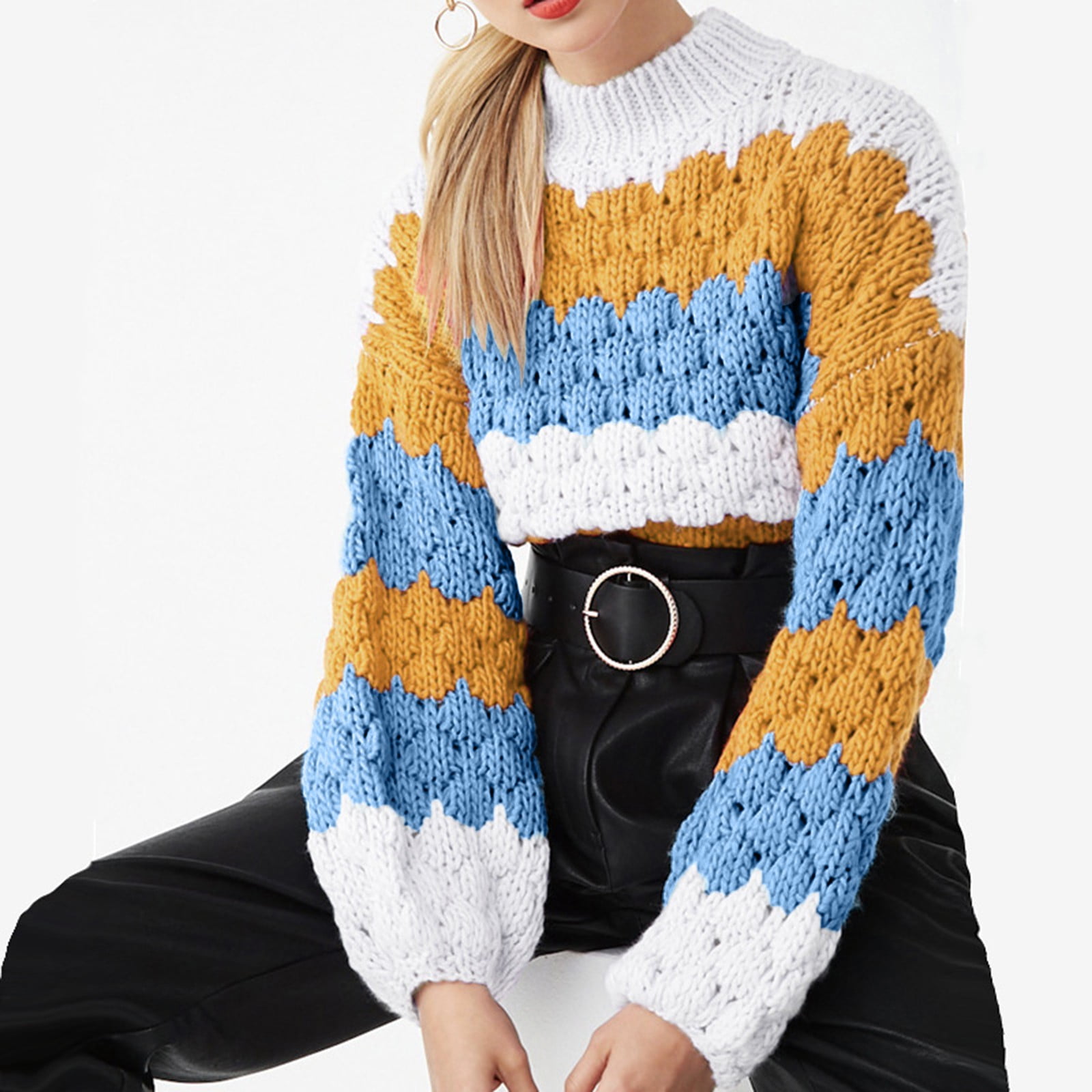 colour block puff sleeve sweater