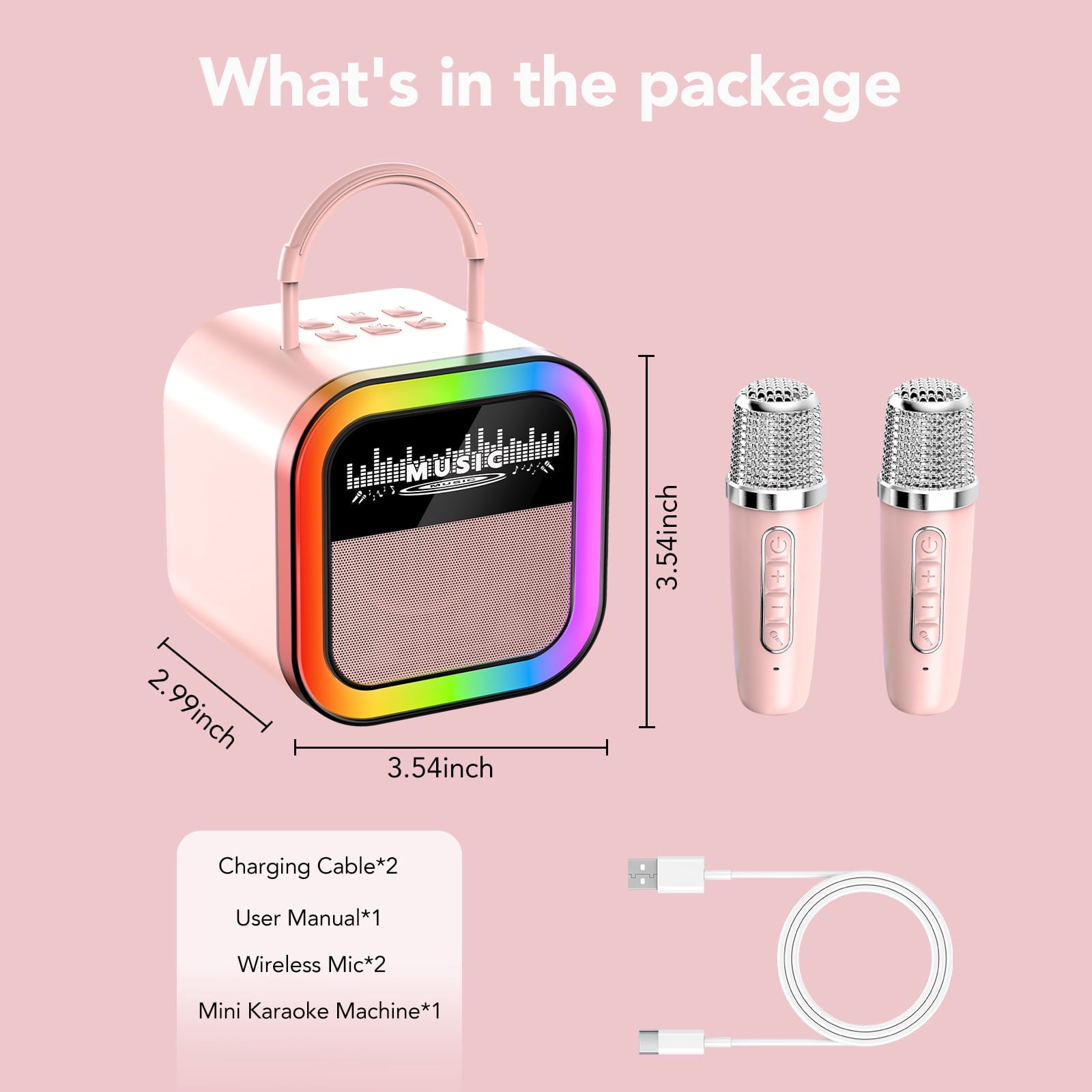 Mini Karaoke Machine for Kids Adults, Portable Bluetooth Speaker with 2 Wireless Microphones, Birthday Gifts for Ages 3-12 Year Old, Voice Changer, Portable Karaoke Machine for Family Party