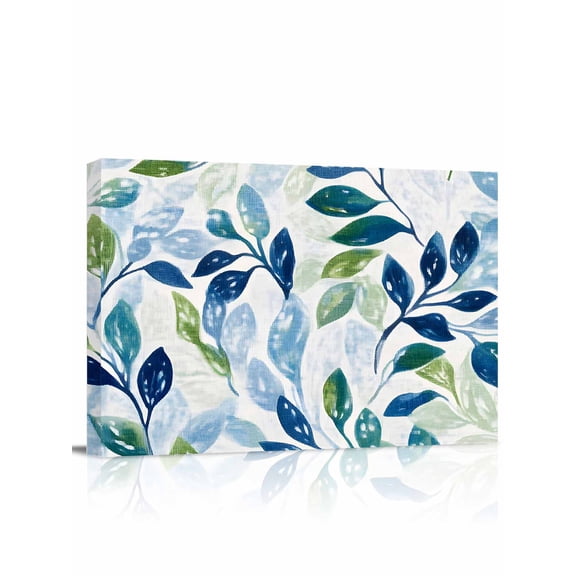 Navy Blue Leaves Wall Art for Living Room, Canvas Picture Wall Decor for Bathroom Bedroom, Green Summer Botanical Painting Artwork for Office Kitchen Hallway Dining Room Home Decorations 20"x24"