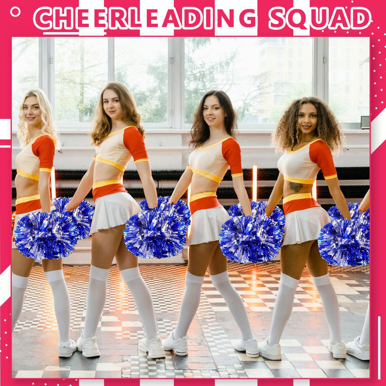 Pom Poms Cheer 14 Pcs with Handle, Cheerleading Handheld Squad Pompoms for Sports Team Spirit Games Dance Party Adults