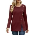 thumbnail image 1 of Yuyuzo Hauts de Mo pour Femmes Col Rond Bouton Manches Longues Tops Irréguliers Fendus Chemises d'Automne, 1 of 5