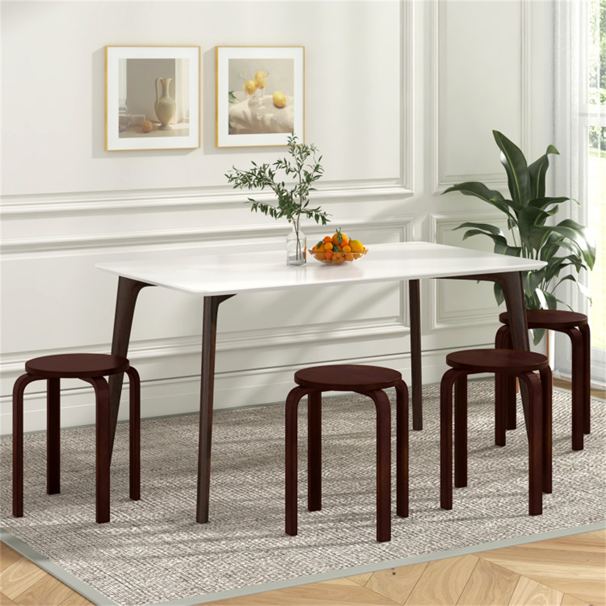 Demi Bonn Set of 4 18" Wood Home Backless Dining Chairs with Stackable Space Saving Design, Brown