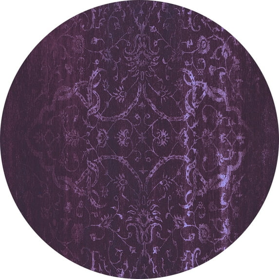 Ahgly Company Machine Washable Indoor Round Oriental Blue Industrial Area Rugs, 7' Round