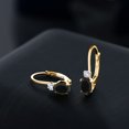 thumbnail image 5 of Gem Stone King 18K Yellow Gold Plated Silver Black Onyx and White Created Sapphire Leverback Earrings for Women (0.88 Cttw, Gemstone December Birthstone, Oval 6X4MM, Round 2MM, 3/4 inch), 5 of 6