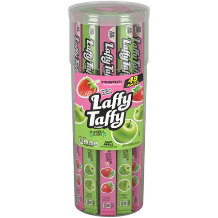 Laffy Taffy Strawberry & Sour Apple Ropes Candy Variety Pack Canister, 2.43 Lb