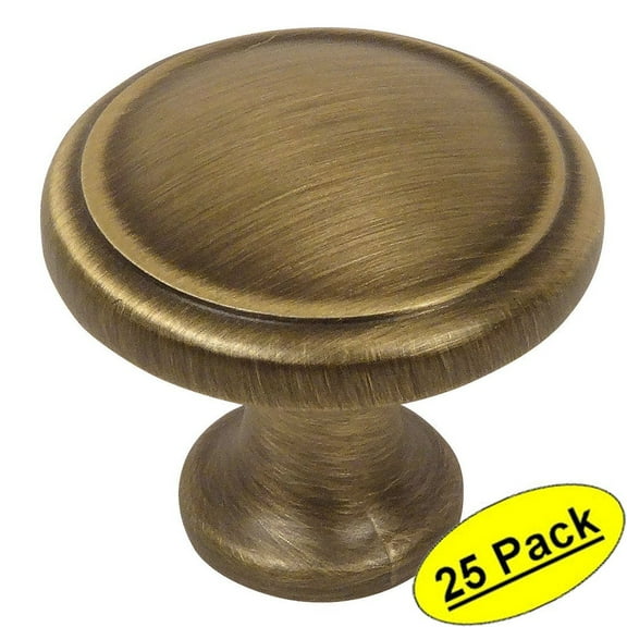 Cosmas 5982BAB Brushed Antique Brass Cabinet Hardware Round Knob - 1-1/8" Diameter - 25 Pack