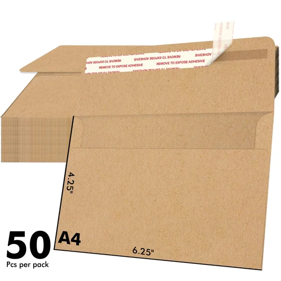 Brown Kraft Paper Envelopes 4x6 A4 Self Seal Invitation Envelope 4 1/4 x 6 1/4 50PK 115gsm