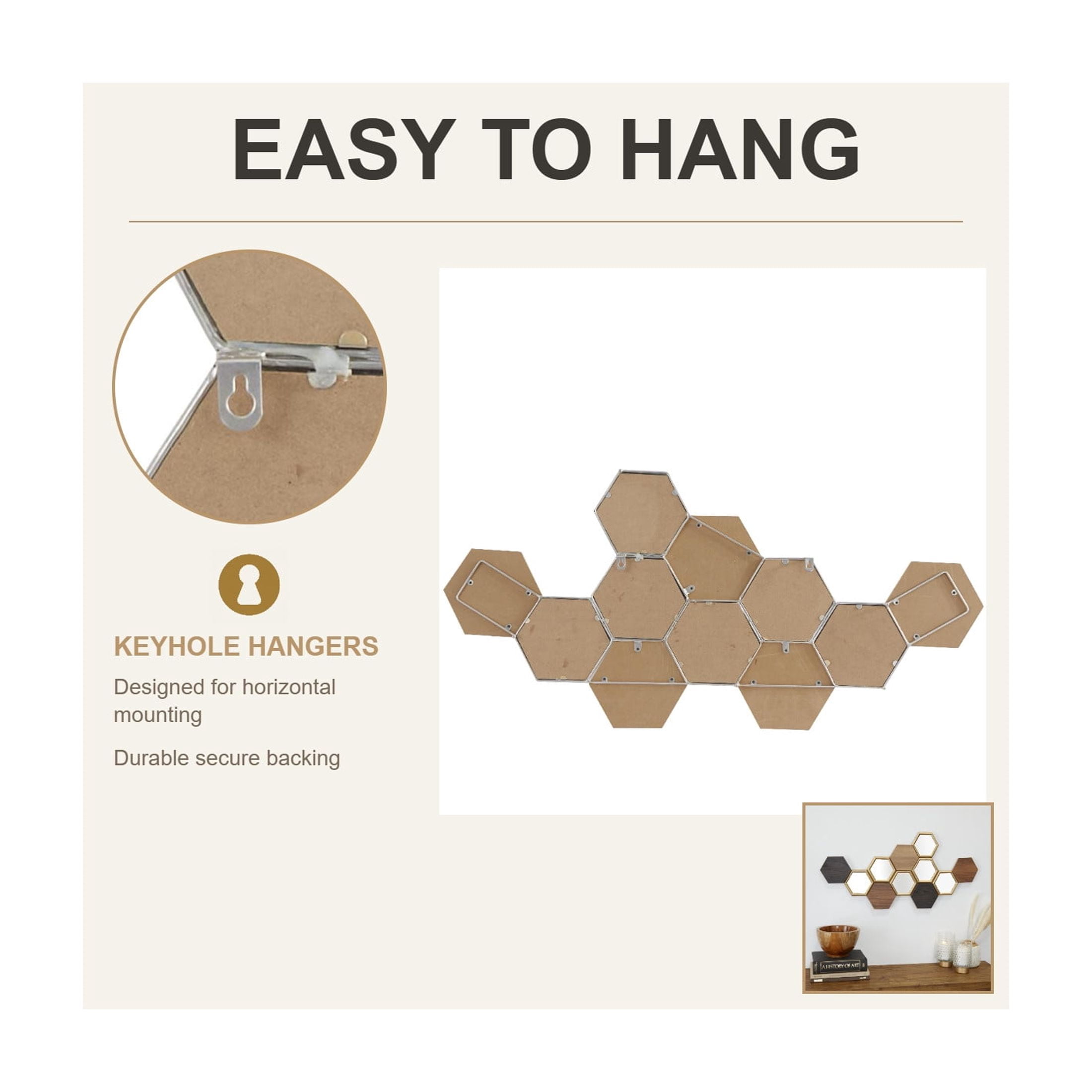 CosmoLiving by Cosmopolitan Brown Wood Honeycomb Geometric Wall Decor with Mirrors