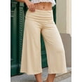 thumbnail image 3 of Pantalones capri de mujer con cintura plegable, tiro bajo, color liso, pierna ancha, estilo cropped., 3 of 7