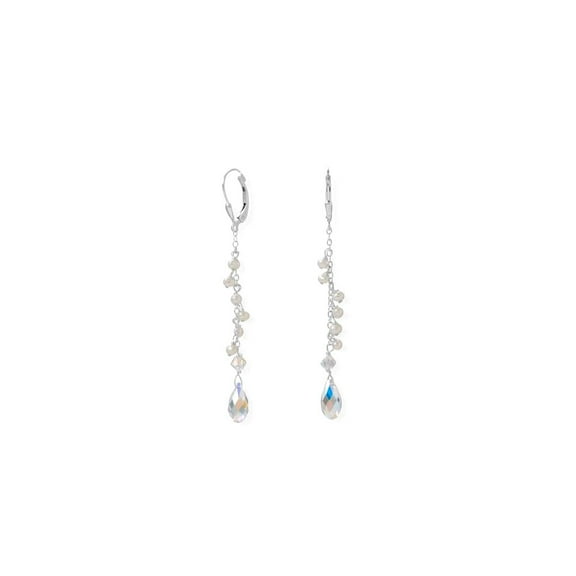 925 Sterling Silver Crystal Element and Cultured Freshwater Pearl Earrings Lever Raindrop Crystals 5.5 Stud Earring for
