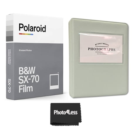 Polaroid Black & White Film for SX-70, 8 Sheets + Leather 5" Photo Album, Holds 32 Prints- Grey