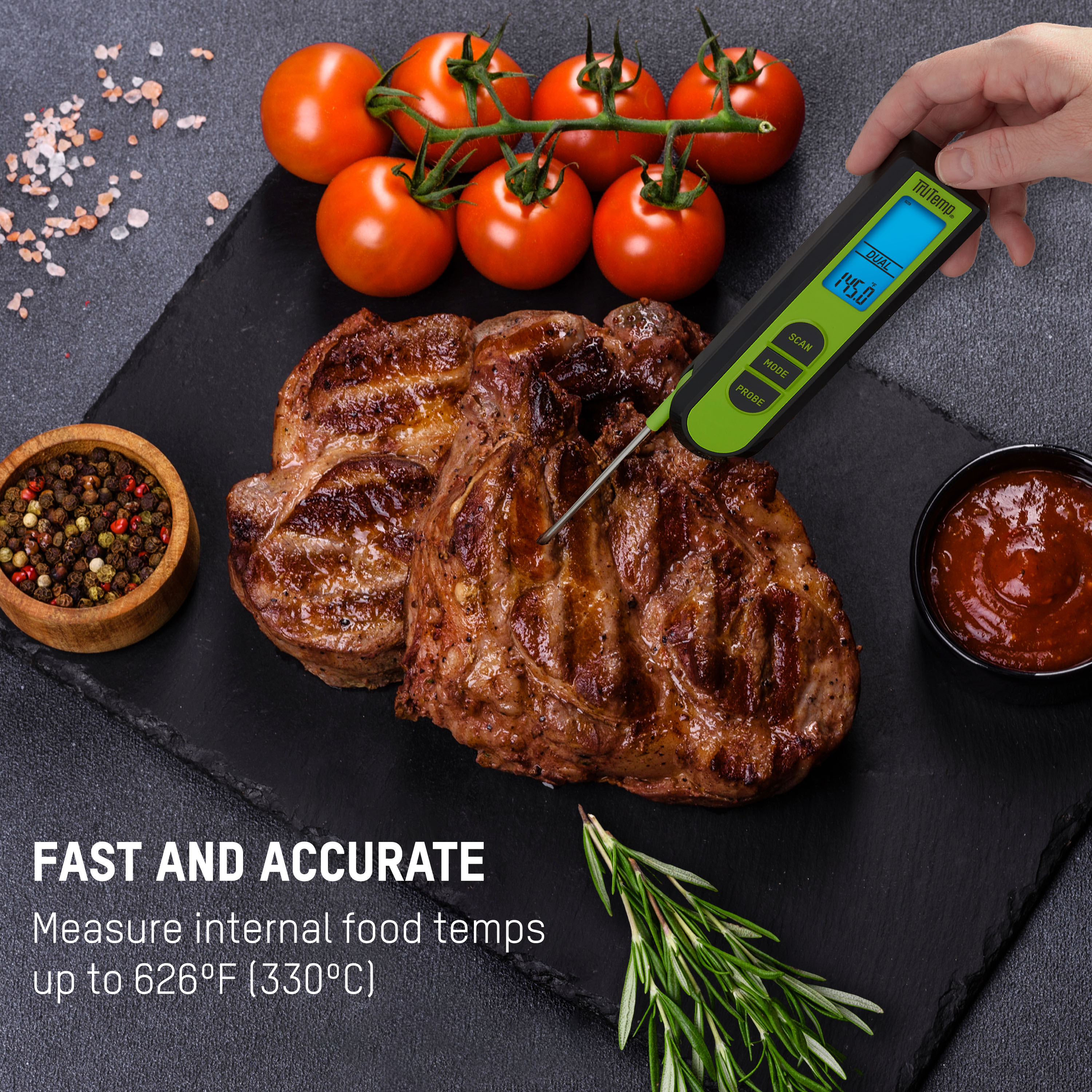 TruTemp Battery Powered Dual Function Infrared Digital Thermometer Plus Meat Probe, Green