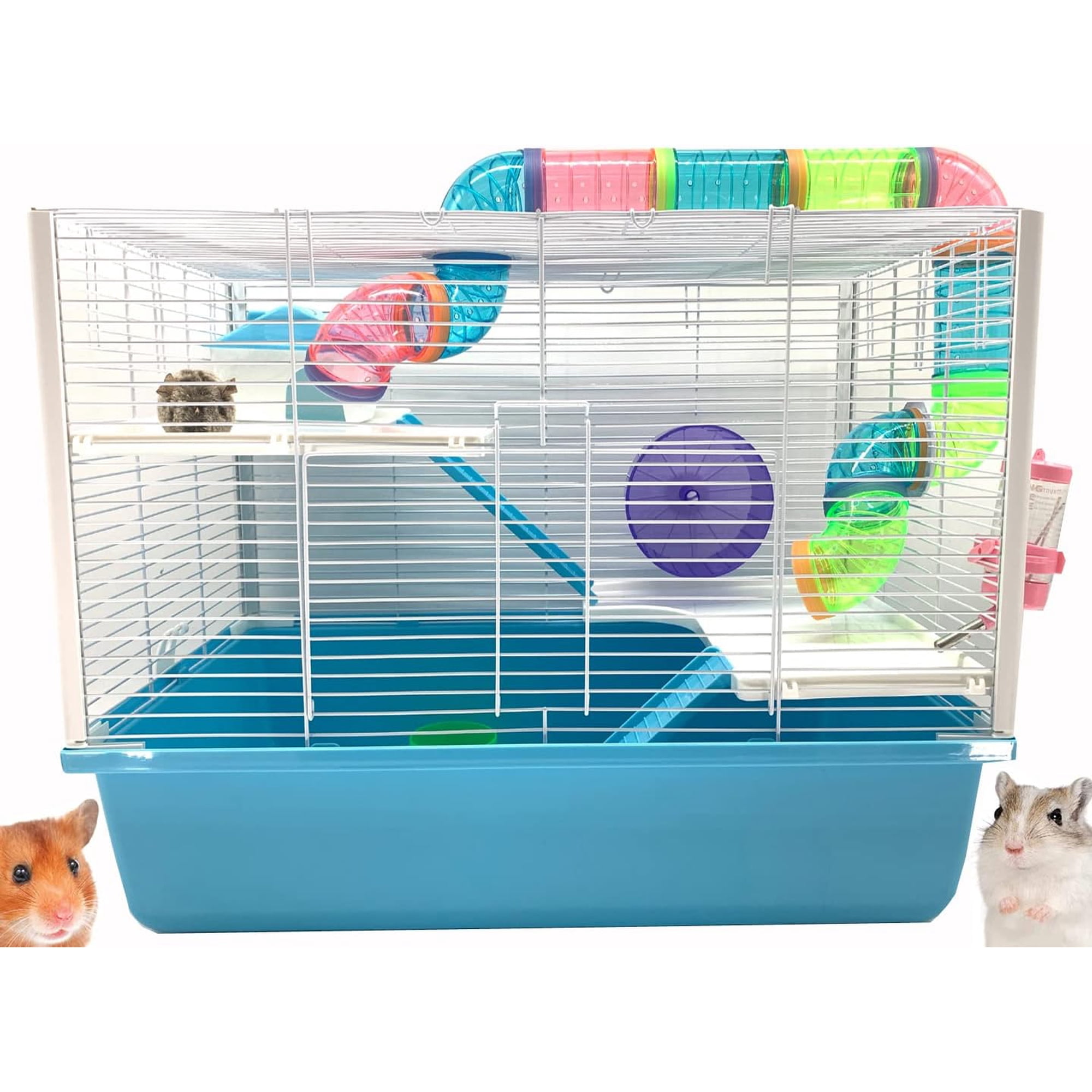 Extra Large 3-Levels Habitat Dwarf Hamster Mansion Mouse House for Rodent Gerbil Mice Rat with Crossover Tube Tunnel Expandable and Customizable with Exercise Running Wheel Food Bowl Water Bottle