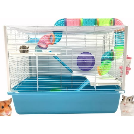 Extra Large 3-Levels Habitat Dwarf Hamster Mansion Mouse House for Rodent Gerbil Mice Rat with Crossover Tube Tunnel Expandable and Customizable with Exercise Running Wheel Food Bowl Water Bottle