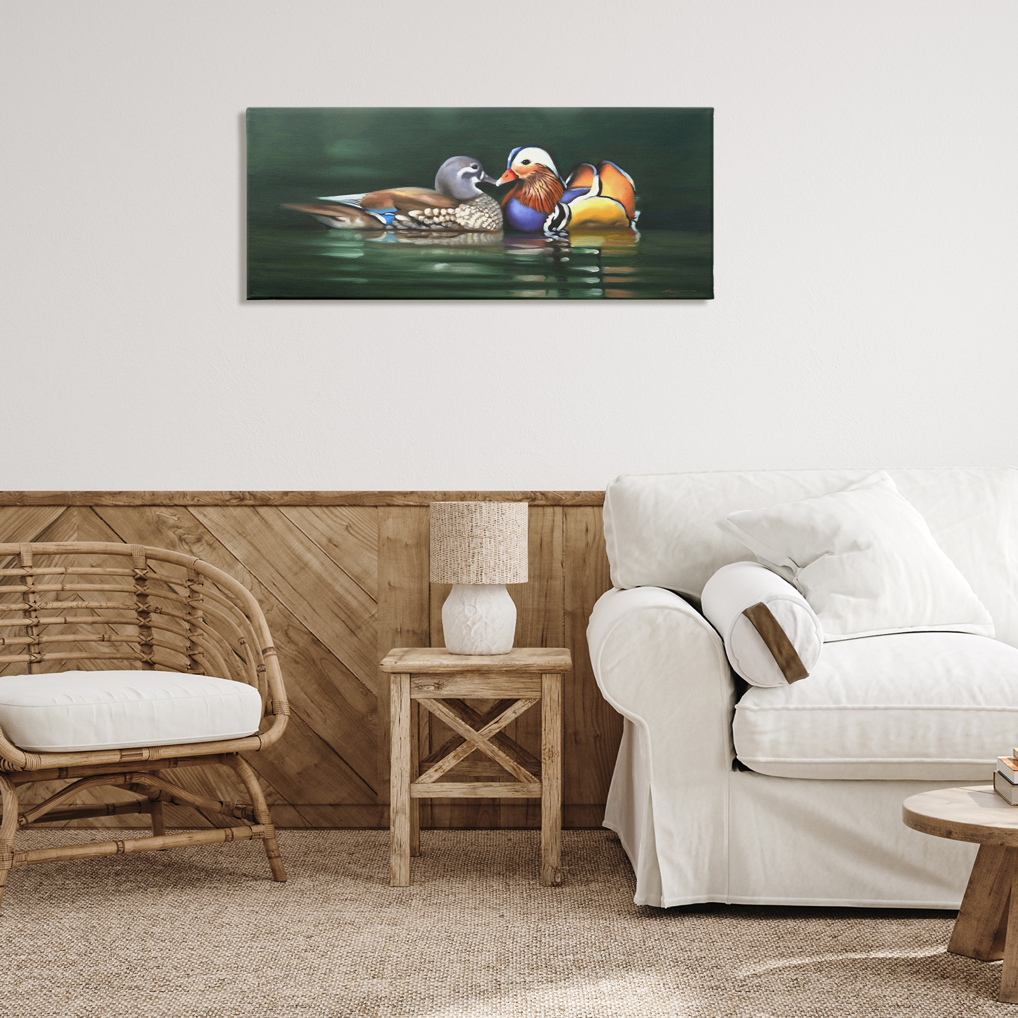 Stupell Industries Patterned Birds in Lake Animals & Insects Painting Gallery Wrapped Canvas Art Print Wall Art, 40 x 17