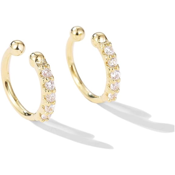 Ear Cuff Clip On Fake CZ Earrings Small Hoop Huggies Sterling Silver Cubic Zirconia No Piercing Cartilage Earring for Women Hypoallergenic Huggie Hoops 10mm Gifts BFF