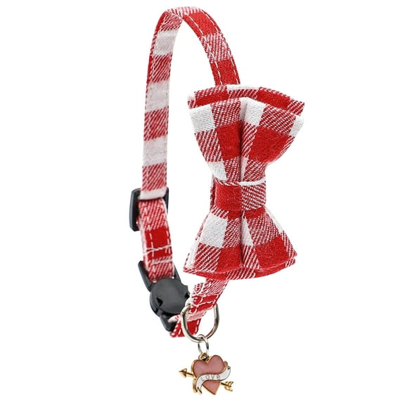 Valentine's Day Cat Collar With Heart Pendant Adjustable Soft Nylon Pet Bow Tie Accessory for Small Dogs and Cats