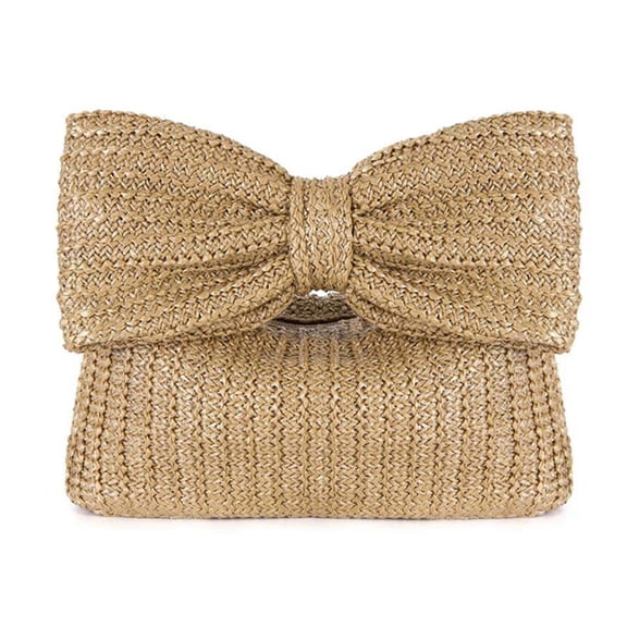 Yucurem Women Straw Evening Bag With Bow Weaving Clutch Bag Ladies Daily Bag (Khaki) Casual straw bag (Khaki)