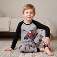 thumbnail image 4 of NIPAXO Toddler Boys Pajamas Set Long Sleeve Red Tractor Graphic Thermal Sleepwear with Black Raglan Sleeves for Kids, 4 of 8