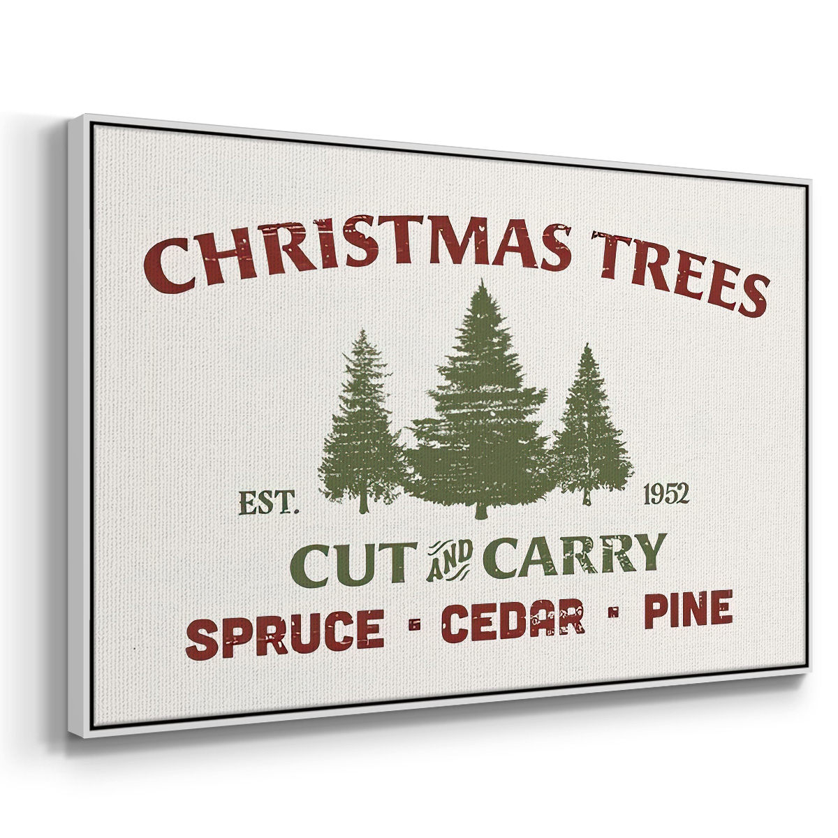 Christmas Farm Sign I - Framed Gallery Wrapped Holiday Canvas - 27 x 41 - White Frame