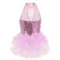 thumbnail image 2 of Aiihoo Kids Girls Sleeveless Mesh Splice Shiny Sequins Dance Leotards Ruffles Tulle Jumpsuit Jazz Gymnastics Unitards Pink 5, 2 of 7