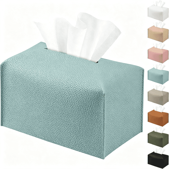 ACDANC Pu Leather Tissue Box Cover Holder Rectangle, Long Tissue Holder Case Facial Paper Organizer Dispenser for Bedroom, Vanity Countertop, Tabletop, Bathroom (1, Blue, Large)