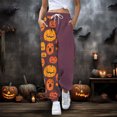 thumbnail image 2 of CONZONE Halloween Casual Pants for Women Baggy Elastic Waist Drawstring Joggers for Women Hallowmas Printed Wide Leg Trousers with Pockets, 2 of 5