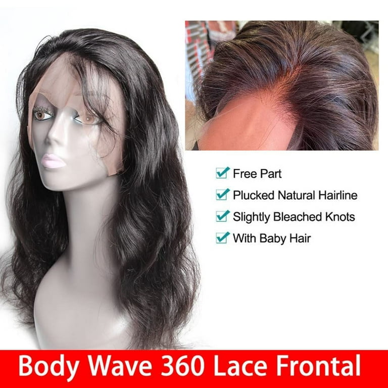 360 Lace Frontal Closure Body Wave 360 Transparent Lace Frontals With Bangs  Baby Hair Knots Can Be Bleached 100% Virgin Remy Human Hair 150% Density