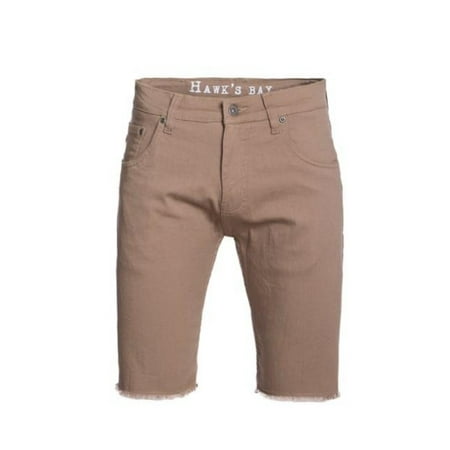Hawks Bay Men's Denim Cut Off Shorts Slim Fit Distressed Short Khaki (Best Way To Make Cut Off Shorts)