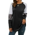 thumbnail image 4 of Nlife Women Stripes Leopard Print Crew Neck Long Sleeve Top, 4 of 11