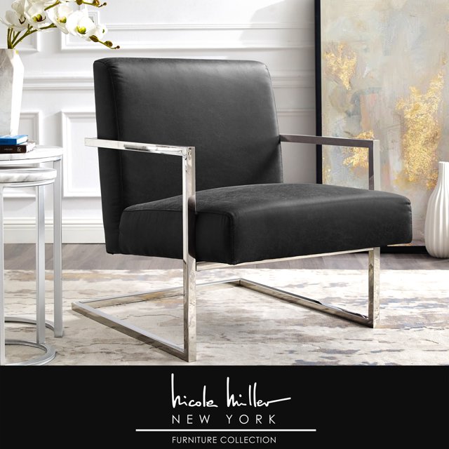 Nicole Miller Chaise d'Appoint Keenan en Cuir PU, Charbon/chrome